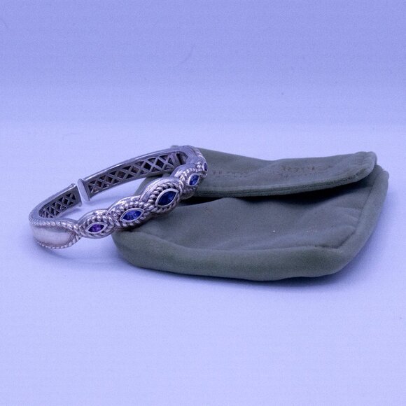 Vintage Sterling Silver Sapphire, Amethyst, CZ Cuff Bracelet - Picture 2 of 7